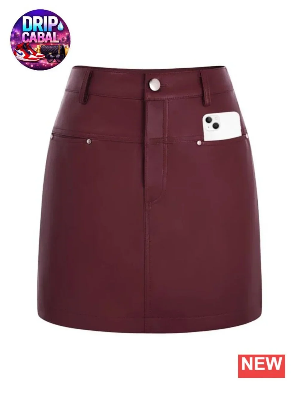 Women's Faux Leather Mini Pencil Skirt with Built-in Shorts, High Waist, Pockets